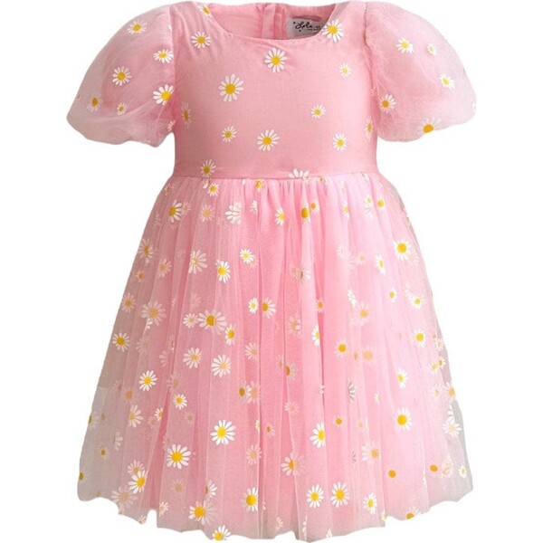 Daisy Short Puff Sleeve Tulle Dress, Pink - Lola + The Boys