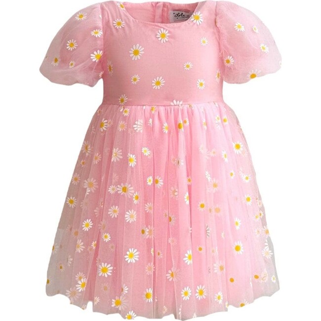 Daisy Short Puff Sleeve Tulle Dress, Pink