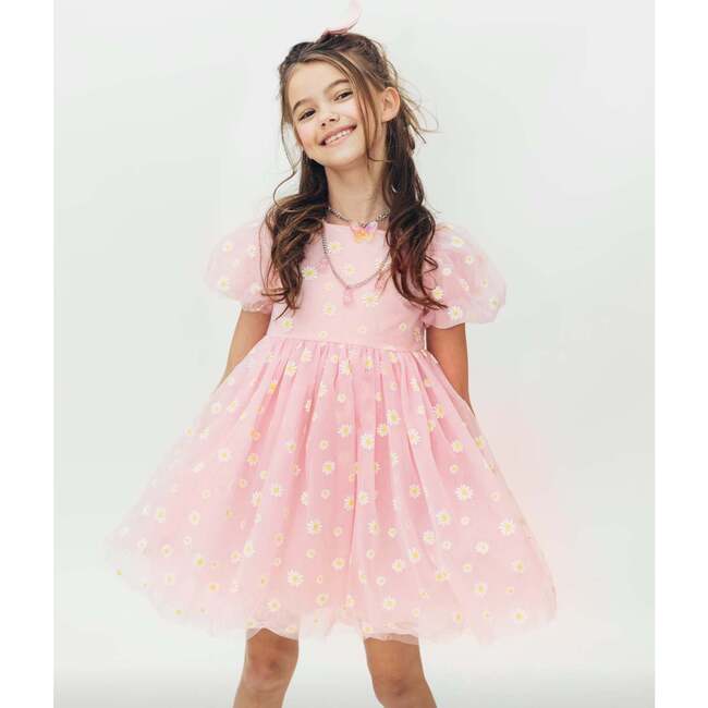 Daisy Short Puff Sleeve Tulle Dress, Pink - Dresses - 2