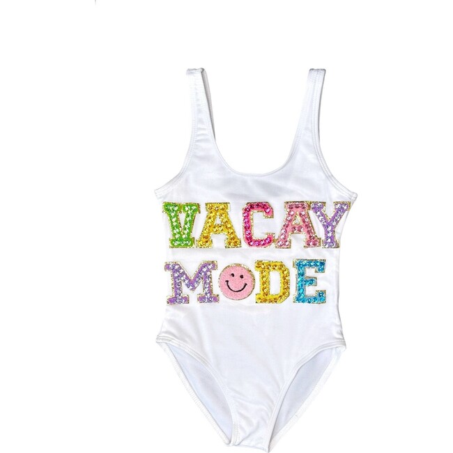 Crystal Vacay Mode Sleeveless One-Piece Swimsuit, White