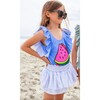 Crystal Watermelon Ruffle Shoulder One-Piece Swimsuit, Blue - One Pieces - 2