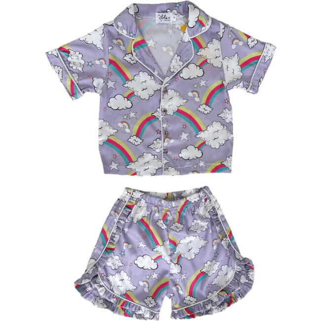 I Dream Of Rainbows Silk Shirt & Short Set, Purple