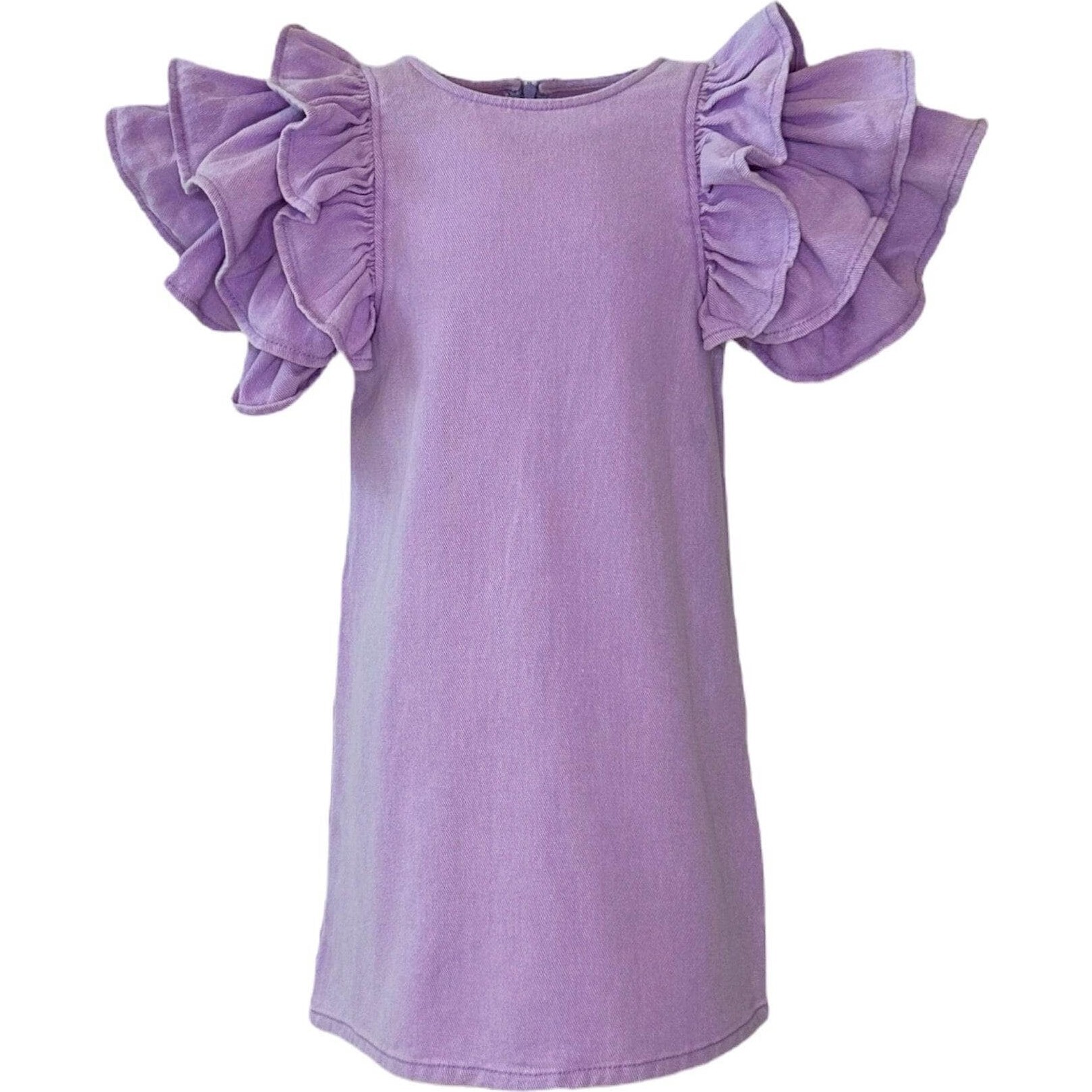 Haze Layered Ruffle Sleeve Short Denim Dress, Lavender - Dresses - 1
