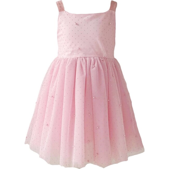 Crystal Pearl Tulle Sleeveless Tank Dress, Pink