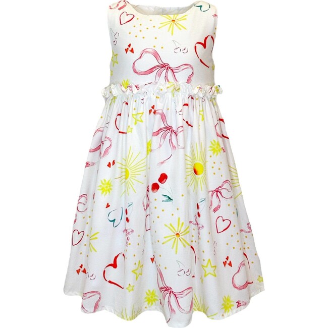 Happy Summer Sleeveless Ruffle Waist Dress, White