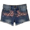 Crystal Frayed Hem Denim Short, Blue - Shorts - 1 - thumbnail