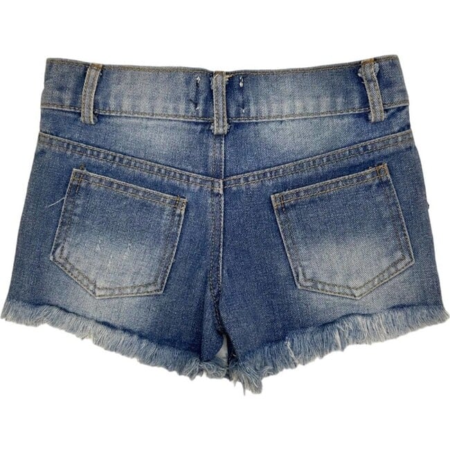 Crystal Frayed Hem Denim Short, Blue - Shorts - 2