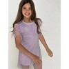 Crystal Feather Trim Sleeve Shimmer Sequin Dress, Lavender - Dresses - 2