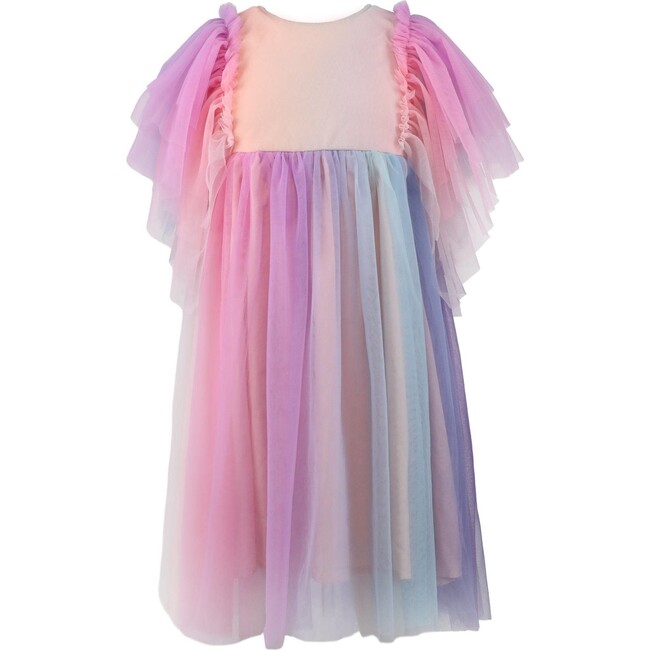 Cotton Candy Dream Flutter Sleeve Tulle Dress, Multicolors