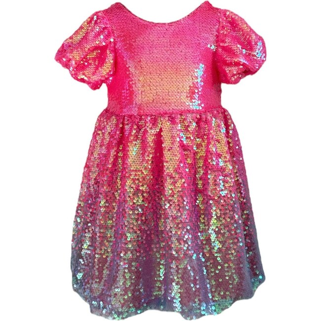 Bubble Gum Short Puff Sleeve Shimmer Sequin Dress, Pink