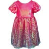 Bubble Gum Short Puff Sleeve Shimmer Sequin Dress, Pink - Dresses - 1 - thumbnail