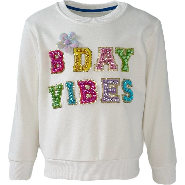 Birthday Vibes Crystal Gem Sweatshirt, White
