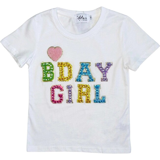 Birthday Girl Crystal Gem Heart T-Shirt, White