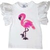 Beaded Flamingo Ruffle Sleeve T-Shirt, White - Shirts - 1 - thumbnail