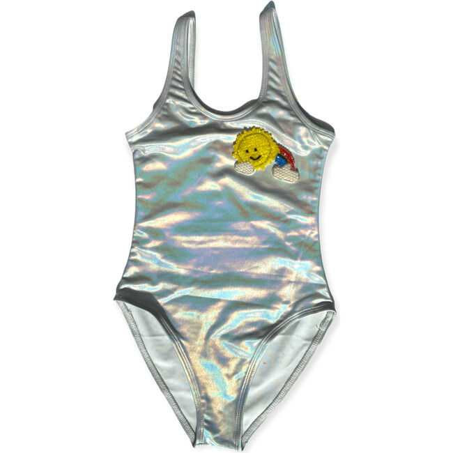 Beaded Sun Rainbow Metallic One-Piece Swimsuit, Metallic