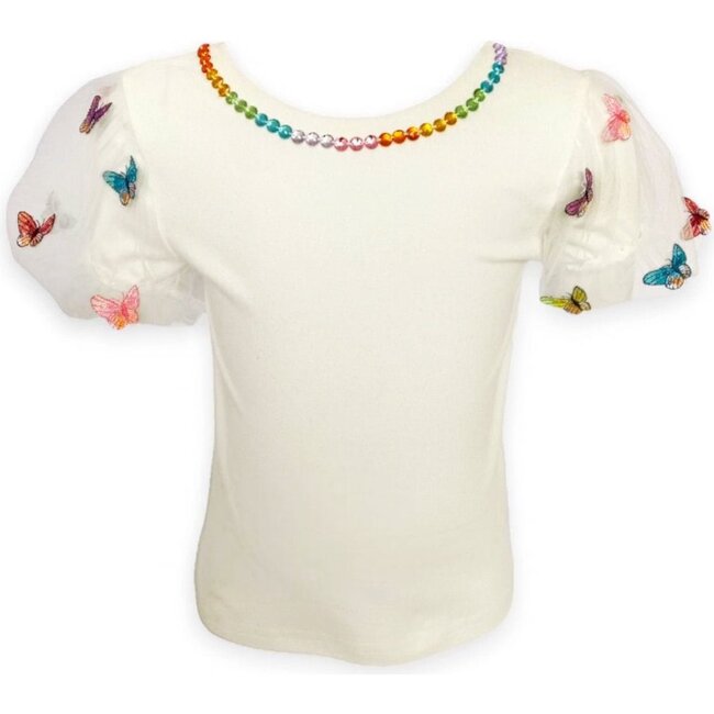 3D Rainbow Butterflies Puff T-Shirt, White
