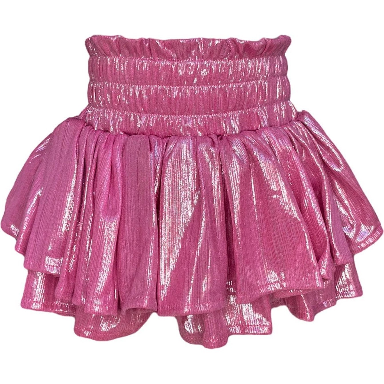 2-Tired Mini Metallic Skirt, Pink - Skirts - 1