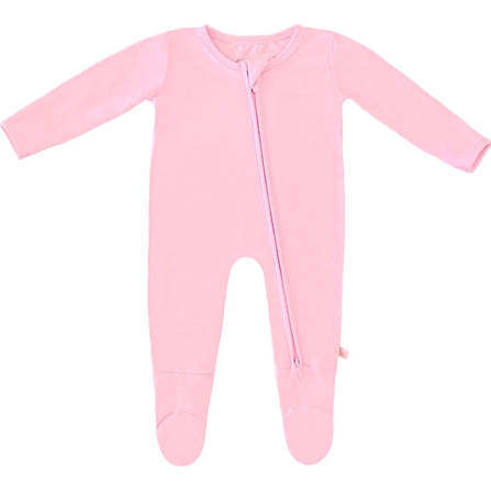 Spring Easter Bamboo Solid Footed Zippered Onesie, Pastel Peony Pink