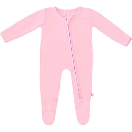 Spring Easter Bamboo Solid Footed Zippered Onesie, Pastel Peony Pink - Onesies - 1