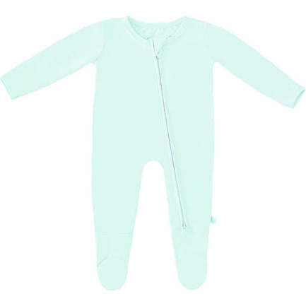 Spring Easter Bamboo Solid Footed Zippered Onesie, Pastel Seafoam