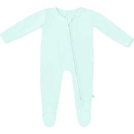 Spring Easter Bamboo Solid Footed Zippered Onesie, Pastel Seafoam - Onesies - 1