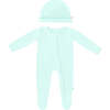 Bamboo Solid Footed Zippered Onesie & Baby Beanie Cap Set, Pastel Mint Ice - Mixed Apparel Set - 1 - thumbnail