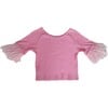 Lola Feather Raglan Sleeve Baby Tee, Pink - Shirts - 1 - thumbnail