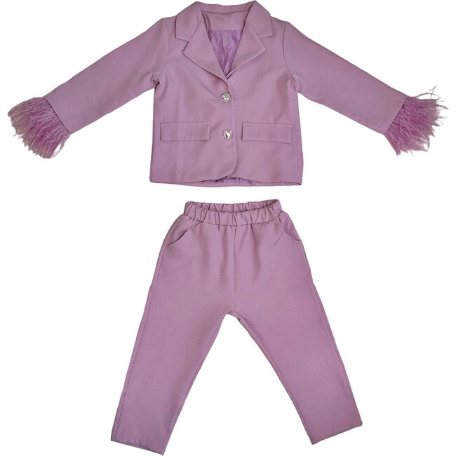Feather Trims Cuff 2-Piece Suit, Purple