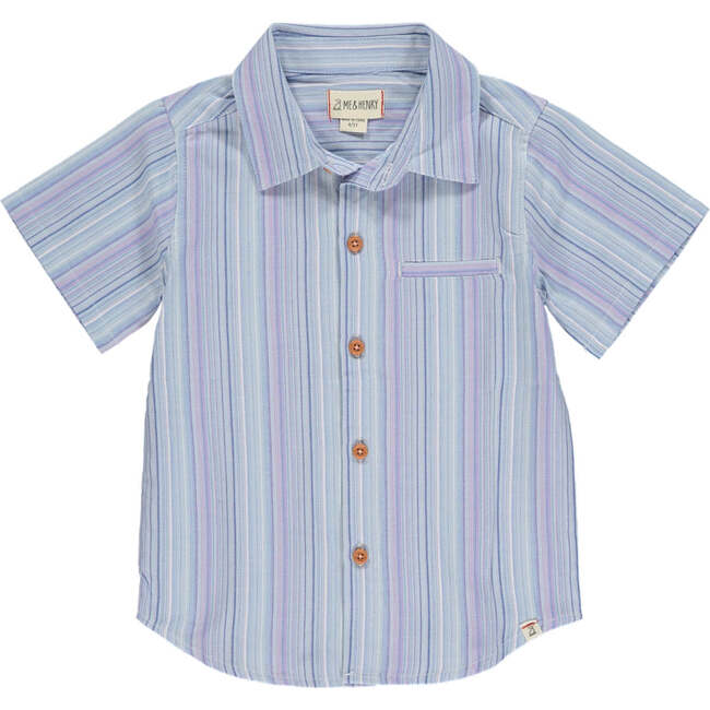 Newport Striped Woven Short Sleeve Shirt, Multi Blue