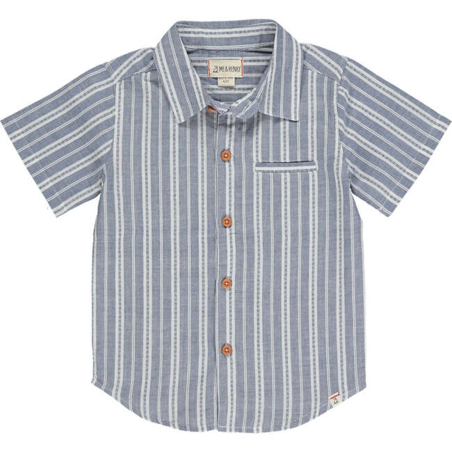 Newport Striped Woven Short Sleeve Shirt, Blue & White
