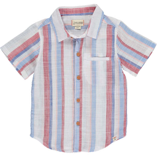 Maui Striped Woven Short Sleeve Shirt, Red, White & Blue