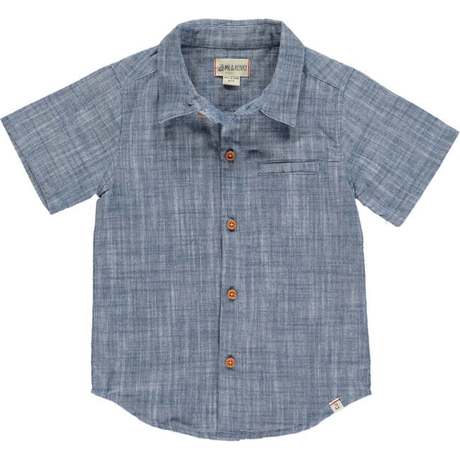 Newport Heathered Woven Short Sleeve Shirt, Blue