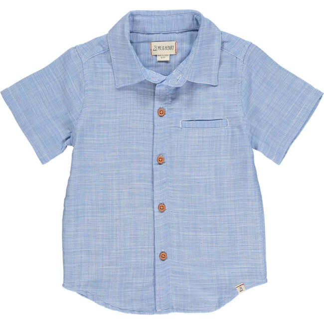 Newport Chambray Woven Short Sleeve Shirt, Pale Blue