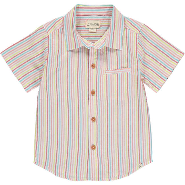 Maui Striped Woven Short Sleeve Shirt, Candy