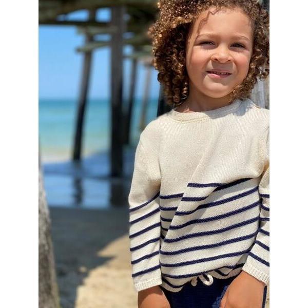 Toddler Breton Striped Sweater, Cream & Navy - Shirts - 2