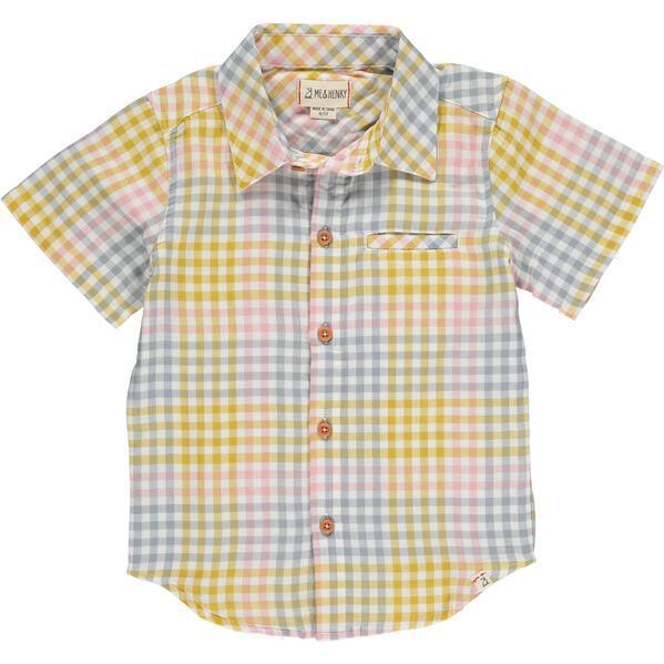 Maui Plaid Woven Short Sleeve Shirt, Aqua & Yellow