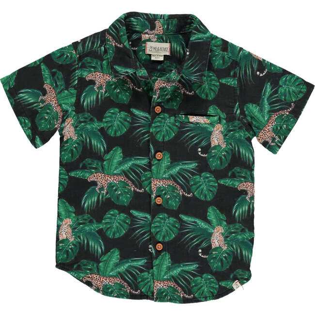 Maui Jungle Print Woven Short Sleeve Shirt, Charcoal