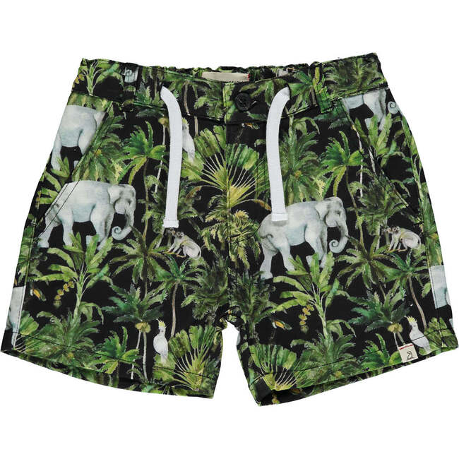 Mahalo Palm Print Woven Drawstring Shorts, Green