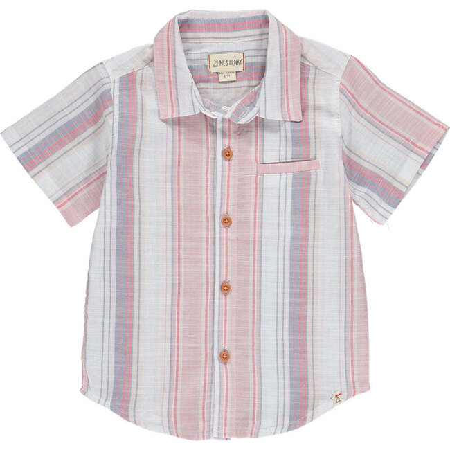 Newport Striped Woven Short Sleeve Shirt, Multi Pink