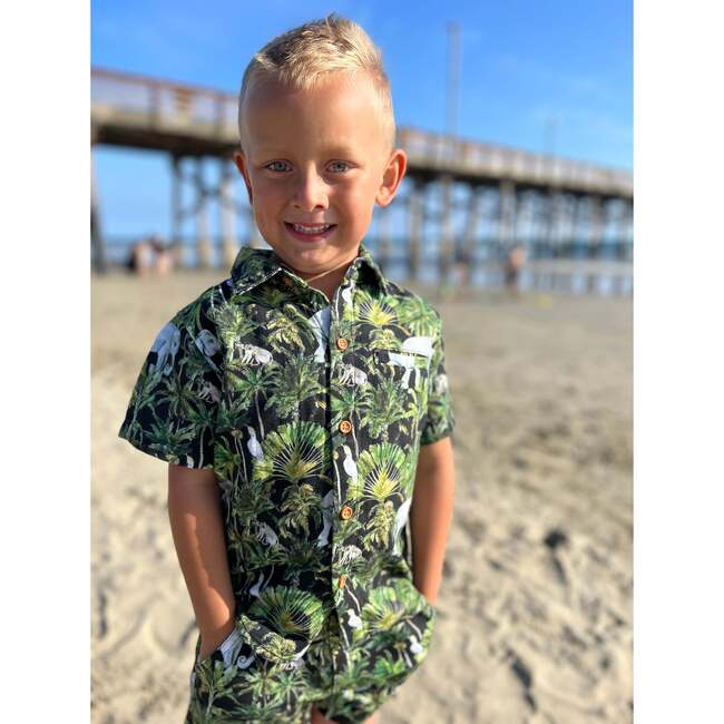 Mahalo Palm Print Woven Drawstring Shorts, Green - Shorts - 2