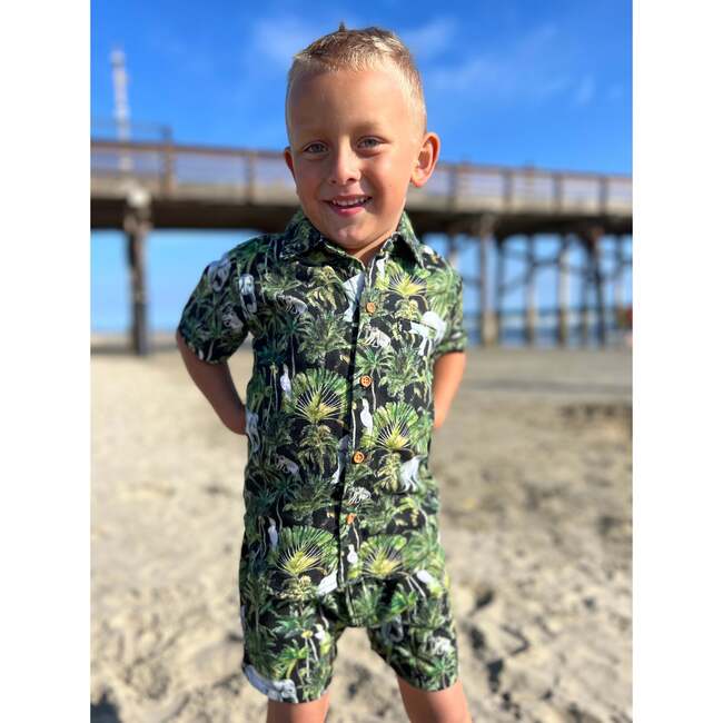 Mahalo Palm Print Woven Drawstring Shorts, Green - Shorts - 3