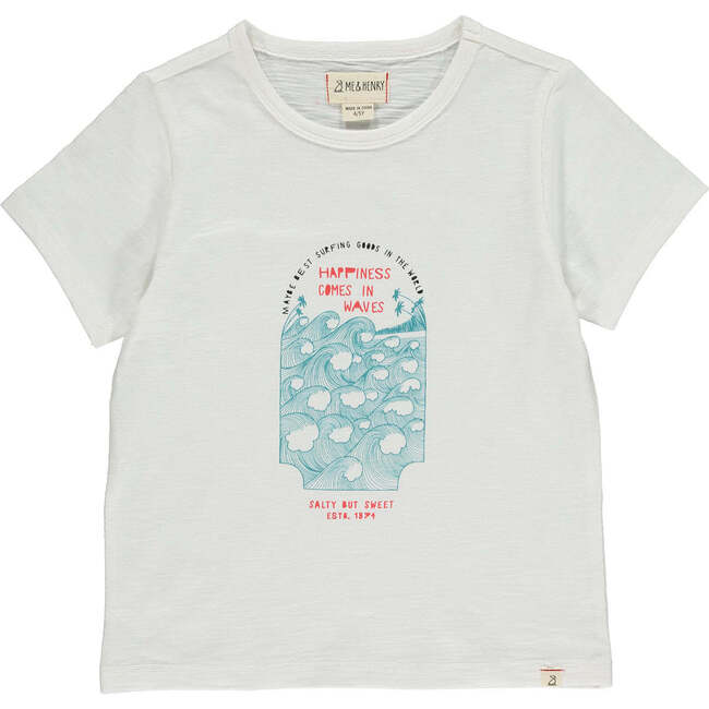 Falmouth Happiness Comes In Waves Print Crew Neck Tee, White