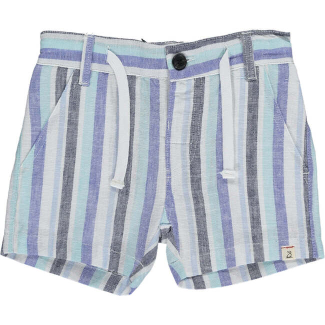 Crew Striped Buttoned Drawstring Shorts, Blue