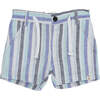 Crew Striped Buttoned Drawstring Shorts, Blue - Shorts - 1 - thumbnail