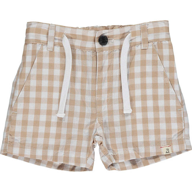 Crew Plaid Buttoned Drawstring Shorts, Beige