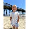 Crew Striped Buttoned Drawstring Shorts, Blue - Shorts - 2