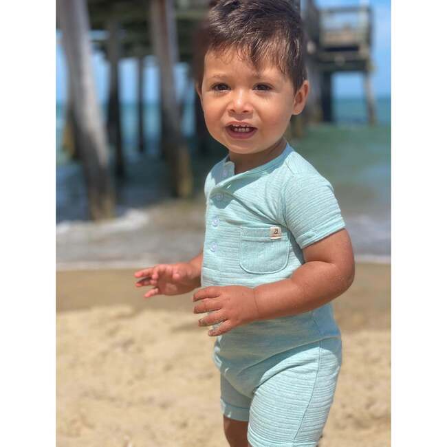 Camborne Ribbed Henley Romper, Sky Blue - Rompers - 2
