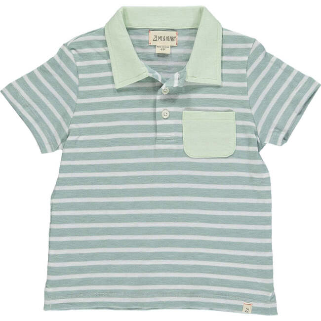 Anchor Striped Polo Shirt, Sage & White