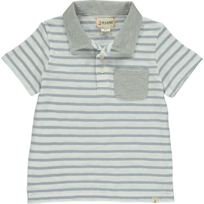 Anchor Striped Polo Shirt, Grey & White