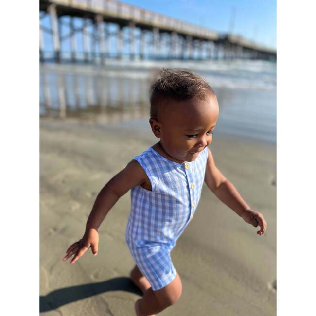 Cabin Plaid Sleeveless Playsuit, Blue - Rompers - 2